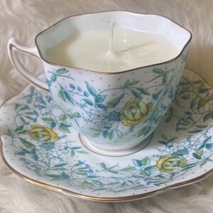 Vintage Rosina Bone China, England, Tea Cup and Saucer set With Soy Candle